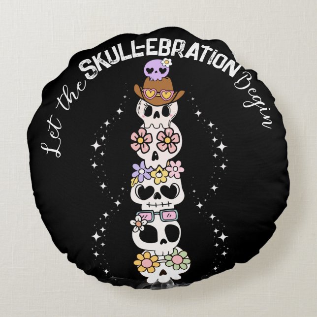 Spooky Cute Kawaii inspired Skull Halloween Pillow (Back)
