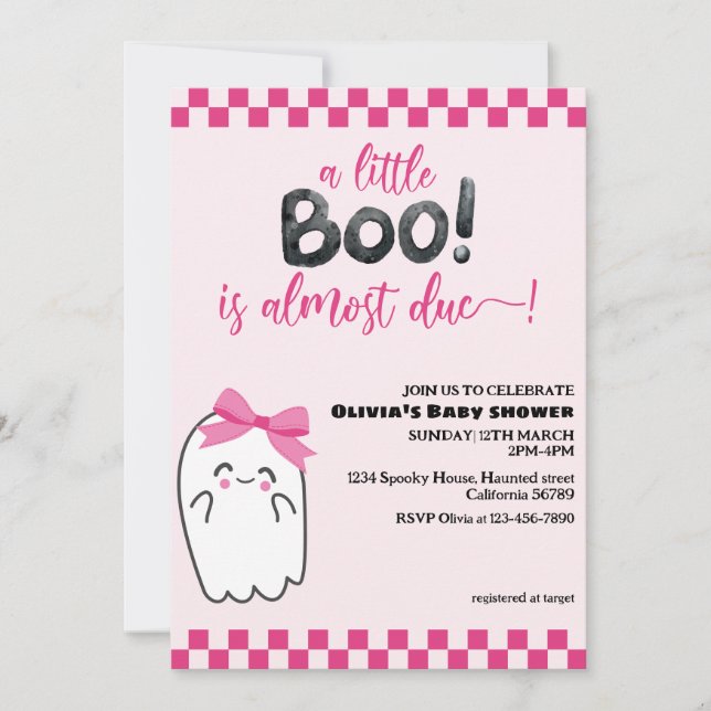Spooky cute little boo pink baby shower invitation (Front)