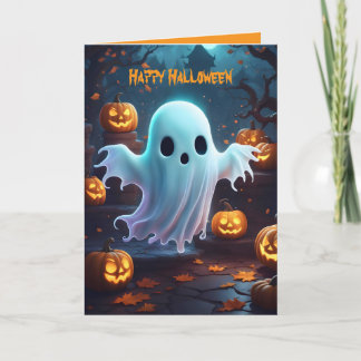 Spooky Cute Little Ghost and Pumpkins Invitation