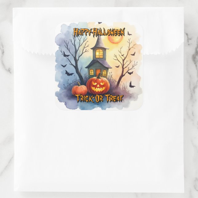 Spooky Cute Modern Halloween Collection Square Sticker (Bag)