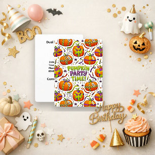Spooky Cute Orange Pumpkin Party Birthday Invitation