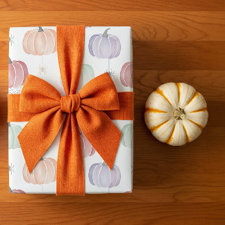 Spooky Cute Pastel Pumpkin and Spider Halloween Wrapping Paper