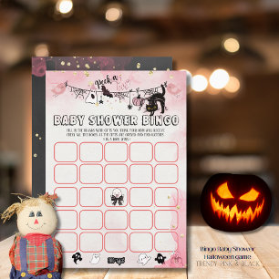 Spooky-Cute Pink Black Baby Shower Bingo Game Card