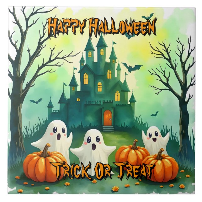 Spooky Cute Popular Halloween Collection Ceramic Tile (Front)