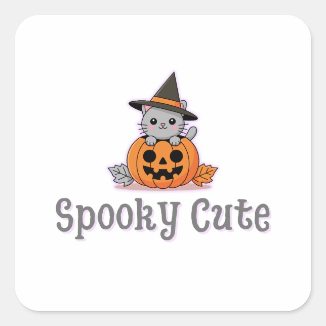 Spooky Cute Pumpkin Cat Square Sticker (Front)
