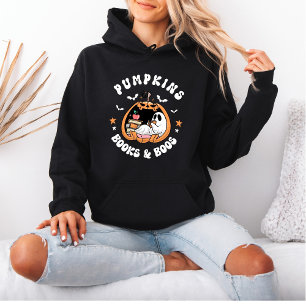 Spooky Cute “Pumpkins Books & Boos” Ghost Reading Hoodie