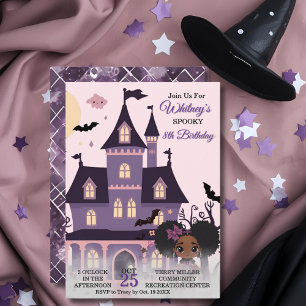 Spooky Cute Purple Birthday Gothic Afro Puff Girl  Invitation