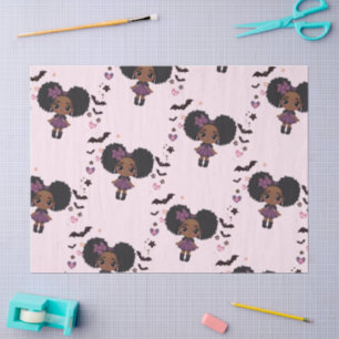 Spooky cute purple girl afro-puff pattern tissue paper