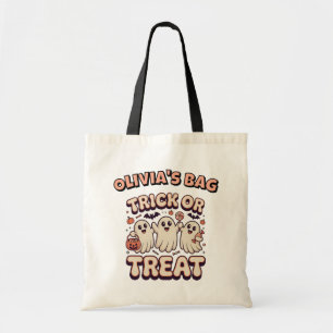 Spooky cute Retro Ghost trick or Treat Halloween Tote Bag