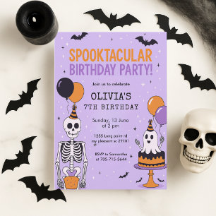 Spooky Cute Skeleton & Ghost Birthday Invitation