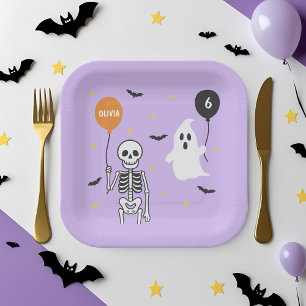 Spooky Cute Skeleton & Ghost Halloween Birthday  Paper Plate