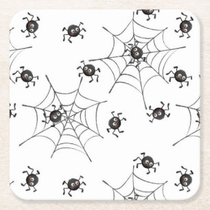 Spooky Cute Spiders & Webs Square Paper Coaster