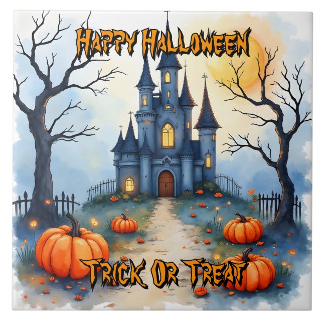 Spooky Cute Trendy Halloween Collection Ceramic Tile (Front)