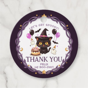 Spooky Cute Witch Black Cat Wizard 1st Birthday Favour Tags