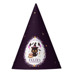 Spooky Cute Witch Black Cat Wizard 1st Birthday Party Hat
