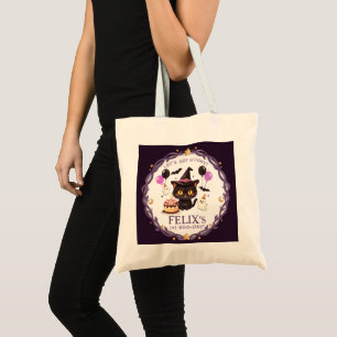 Spooky Cute Witch Black Cat Wizard 1st Birthday Tote Bag