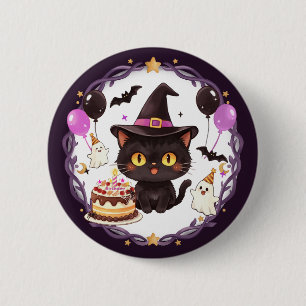 Spooky Cute Witch Black Cat Wizard Fantasy Party 6 Cm Round Badge