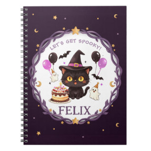 Spooky Cute Witch Black Cat Wizard Halloween Bday Notebook