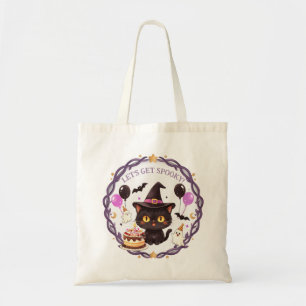 Spooky Cute Witch Black Cat Wizard Halloween Tote Bag