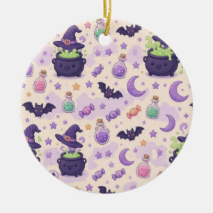 Spooky Cute Witch Cauldrons Ceramic Ornament