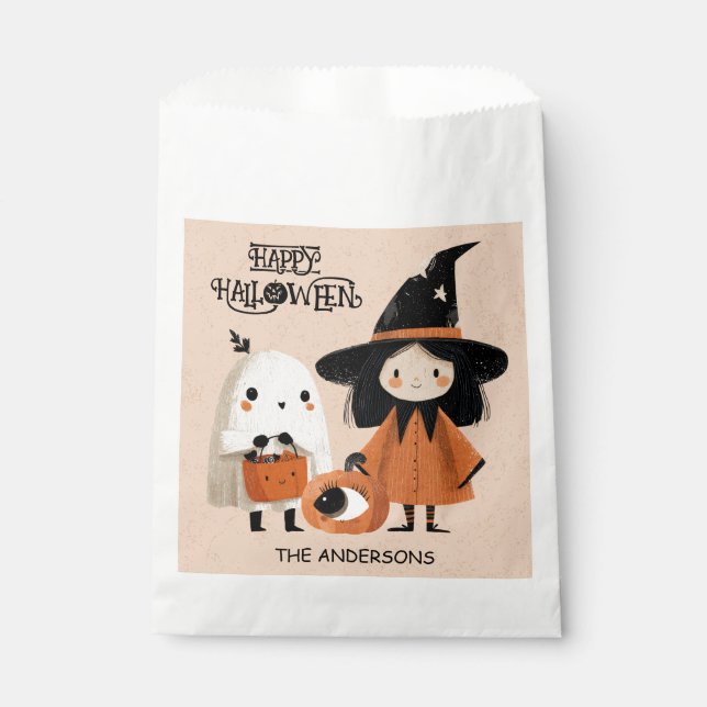Spooky Cute Witch& Ghost Watercolor Halloween Favour Bag (Front)