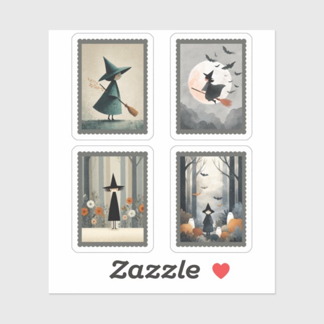 Spooky Cute Witch Illustrations Halloween Stamps (Sheet)