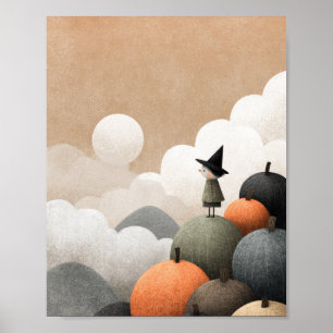 Spooky Cute Witch Watercolor Halloween Nursery Poster