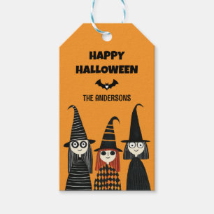 Spooky Cute Witches with Name Happy Halloween Gift Tags