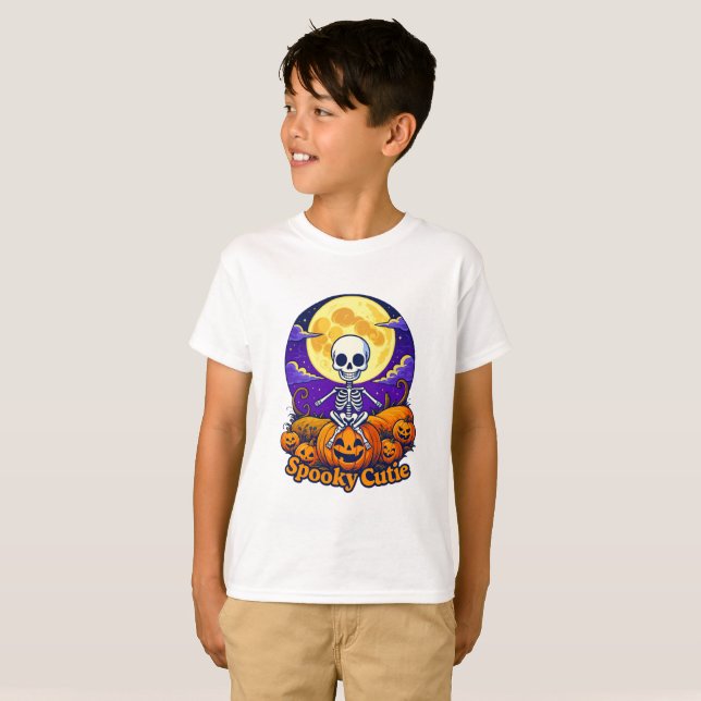 Spooky Cutie Skeleton Kids Halloween Tee (Front Full)