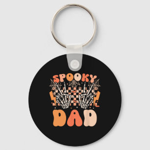 Spooky Dad Halloween Skeleton Costume Retro Groovy Key Ring