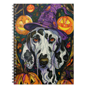 Spooky Dalmatian Dog Halloween Witch And Pumpkin Notebook