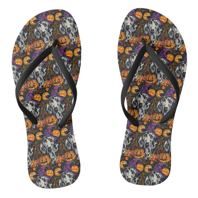 Spooky Dalmatian Dog Halloween Witch And Pumpkin Thongs (Footbed)