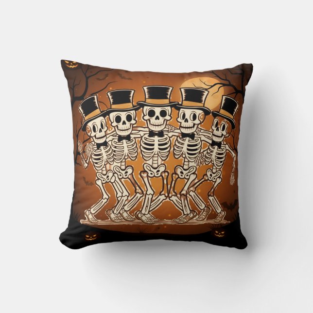 Spooky Dancing Skeleton Black Halloween Party  Cushion (Front)