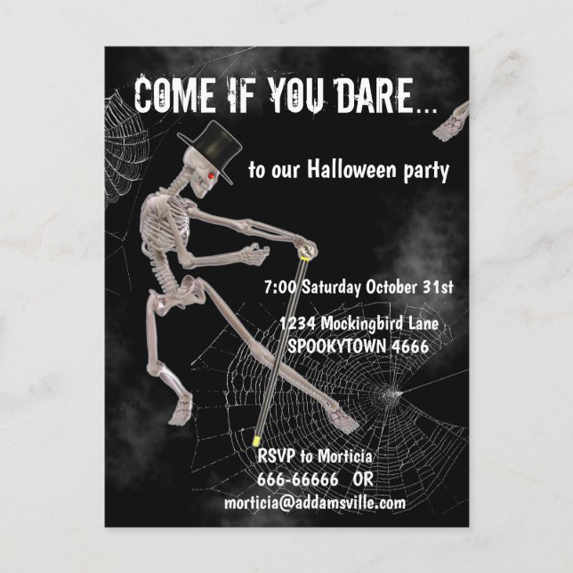 Spooky Dancing Skeleton Halloween Invite Postcard (Front)