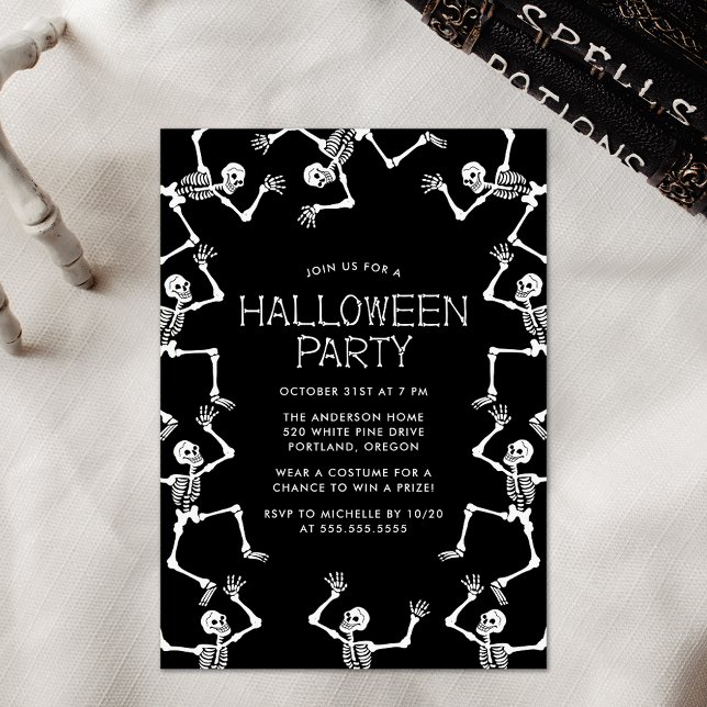 Spooky Dancing Skeletons Halloween Party Invitation (Creator Uploaded)