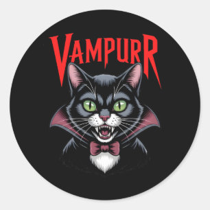 Spooky Dapper Vampurr Vampire Cat Halloween Classic Round Sticker