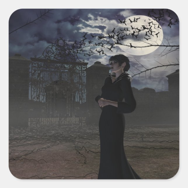 Spooky Dark Fairy in Moonlight Square Sticker (Front)