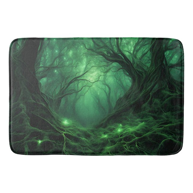 Spooky Dark Green Forest Bath Mat (Front)