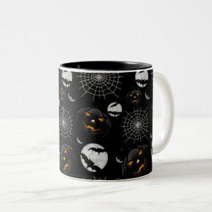 Spooky Dark Halloween Pattern Two-Tone Coffee Mug