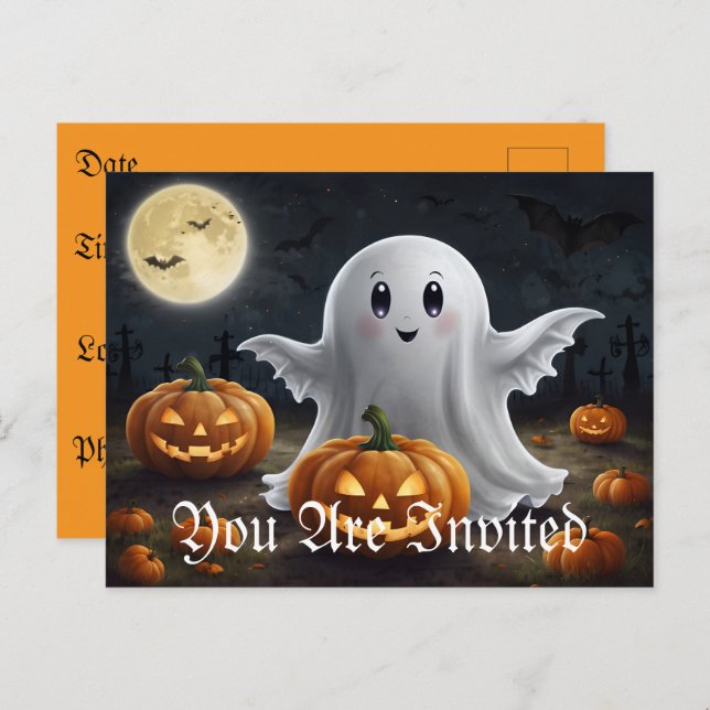 Spooky Delight: Ghostly Halloween Fun Invitation Postcard (Front/Back)
