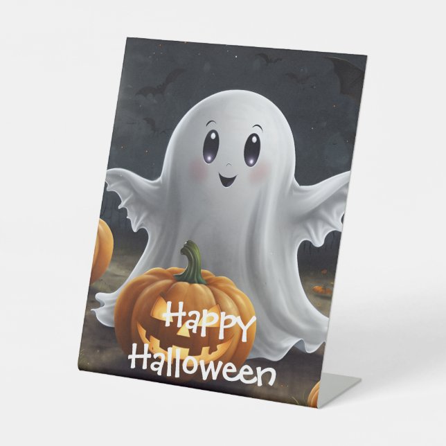 Spooky Delight: Ghostly Halloween Fun Pedestal Sign (Front)