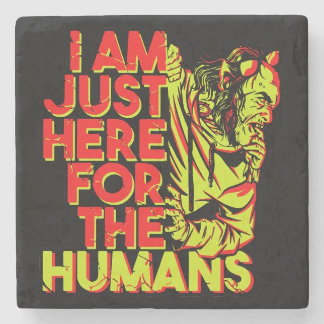 Spooky Devil Halloween Here for the Humans Stone Coaster (Front)