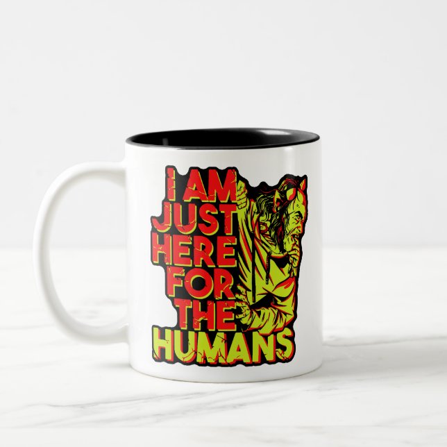 Spooky Devil Halloween Here for the Humans Two-Tone Coffee Mug (Left)