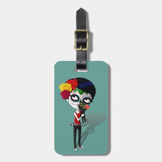 Spooky Dia de Los Muertos Girl Luggage Tag (Front Vertical)
