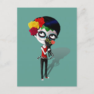 Spooky Dia de Los Muertos Girl Postcard