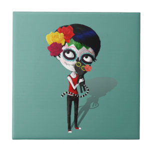 Spooky Dia de Los Muertos Girl Tile