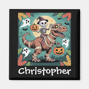 Spooky Dino Rider – Skeleton on Mummy T-Rex Magnet