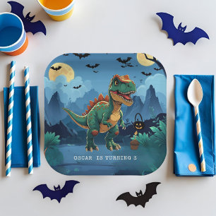 Spooky Dinosaur Halloween Birthday Custom T-Rex Paper Plate