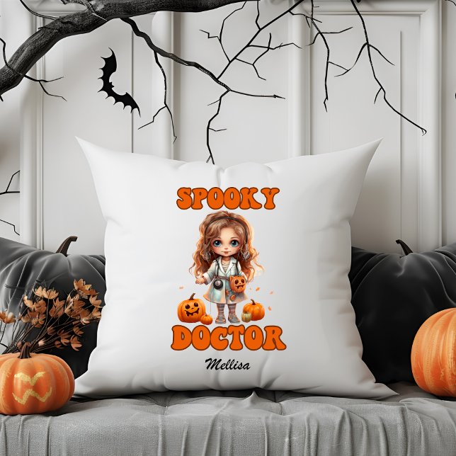 Spooky Doctor Personalised Name Halloween Gift Cushion (Creator Uploaded)