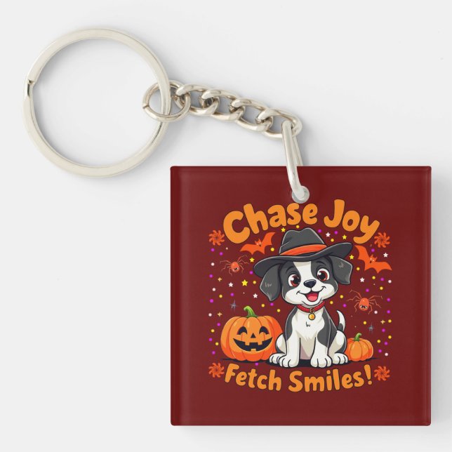 Spooky Dog Art: Fetch Halloween Joy & Smiles! Key Ring (Front)
